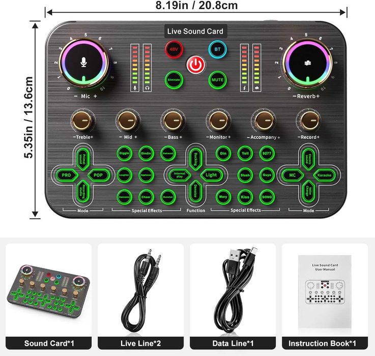 Facmogu K600 Геймърски аудио миксер, стрийминг аудио миксер с XLR микрофон