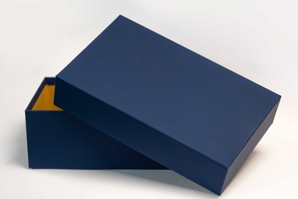 Коробка синяя с крышкой премиум качество подарочная