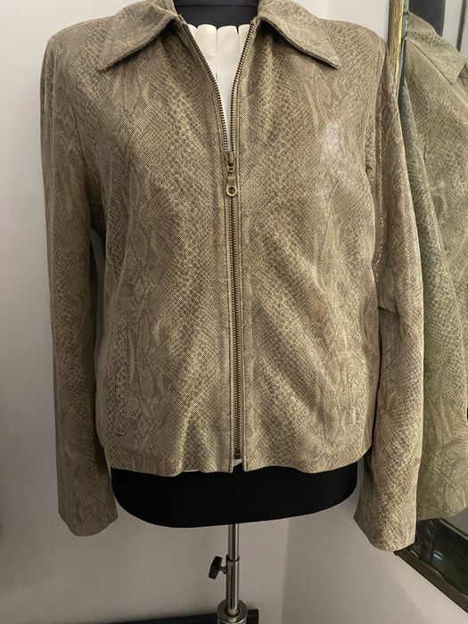 Geacă din piele animal print ; geacă neagră din piele