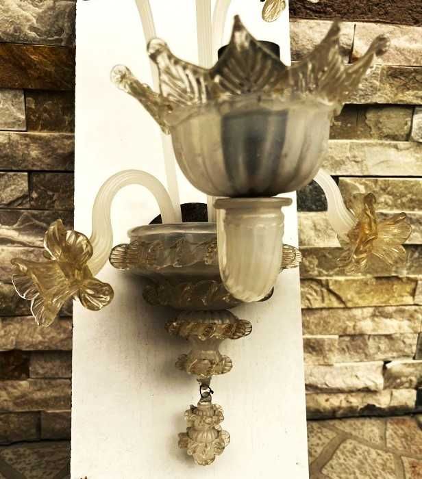 Eleganta aplica din sticla Murano-foita de aur-flori delicate-Italia