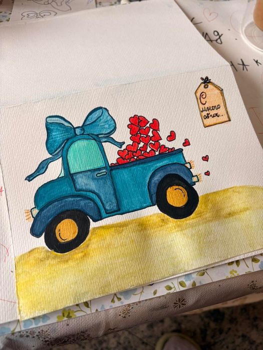 Картичка с водни бои и туш