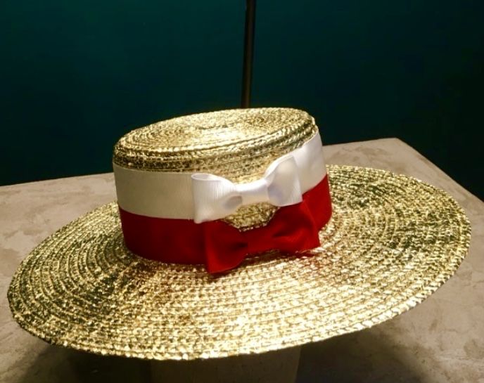 Pălărie aurie de paie model canotieră, unicat