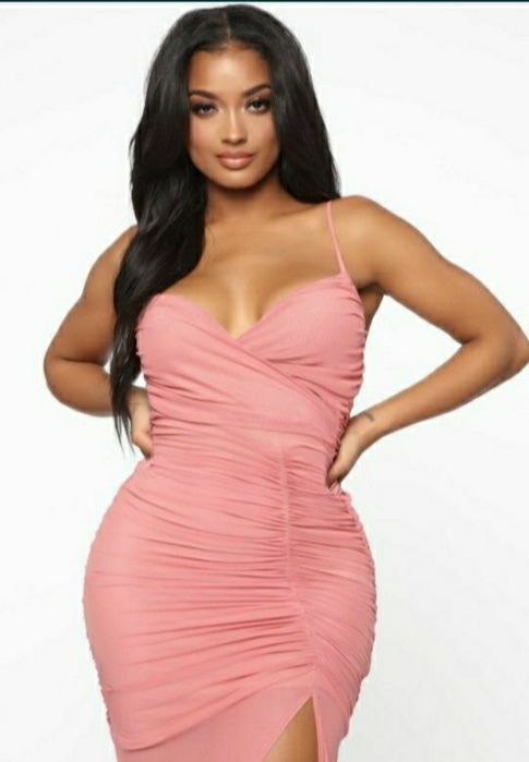 Rochie roz pudra fronsata crapatura lunga superba noua cu eticheta xs