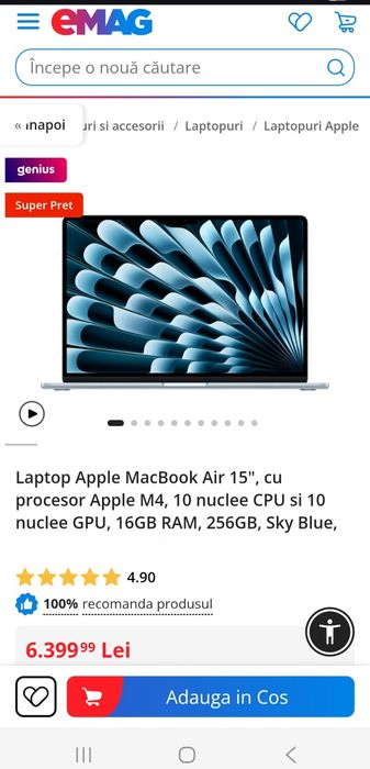 MacBook Air 15"/ M4/ 16gb Ram/ 256 SSD/ garantie/ SIGILAT,