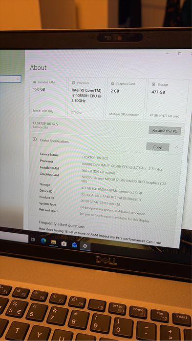 Dell Latitude 5511,i7-10850H 2,7GHZ,16GB,SSD 512GB,15,6” FULL HD