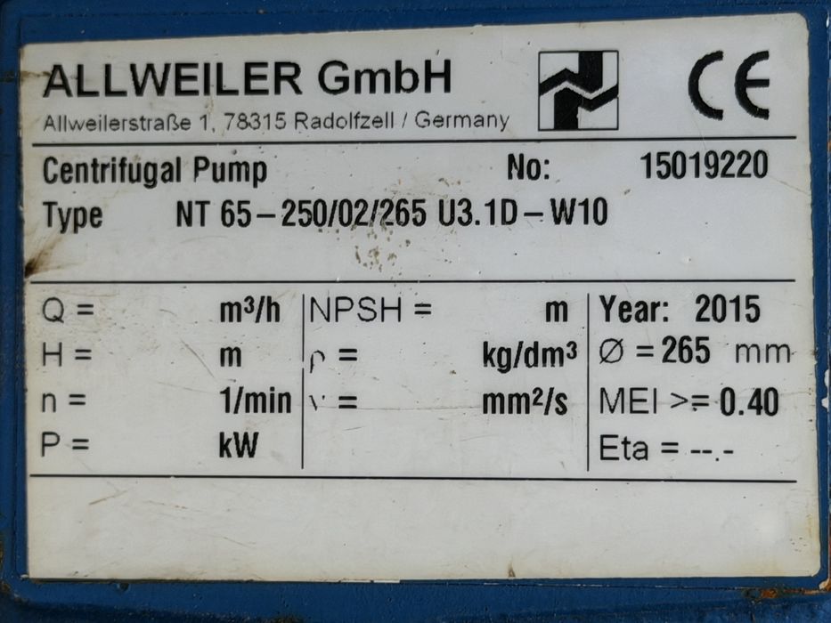 Водна помпа Allweiler NT 65-250/02 45 кВ/помпа за вода