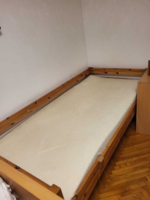 Pat lemn masiv 100x200 cu saltea Tempur