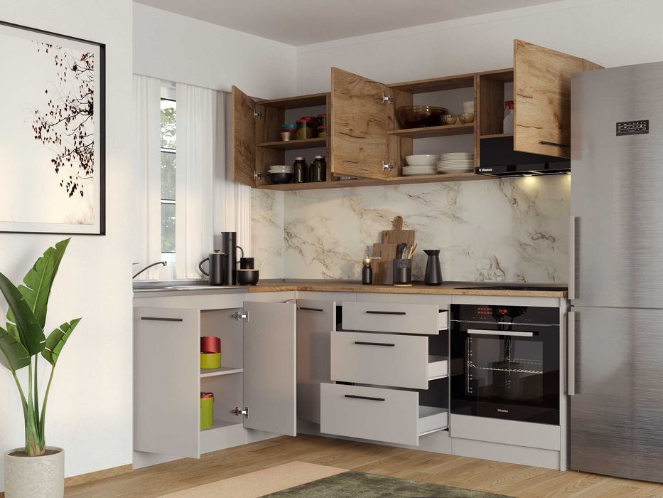 Set Mobila Bucatarie Colt Linea 180*220 Casmir / Stejar C20