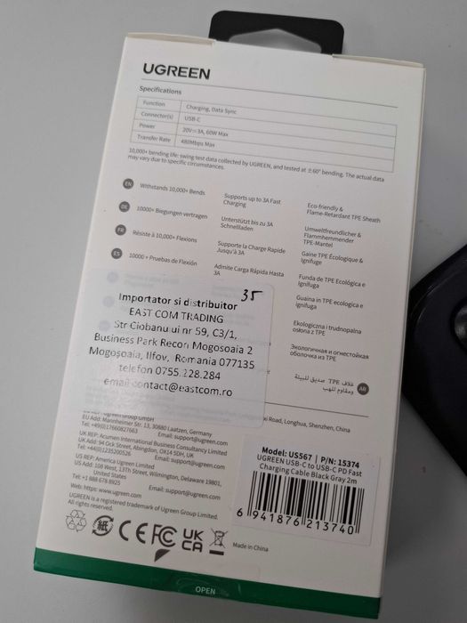 CABLU UGREEN US264 Type C to Type C Cable, 60W, 2m - 34 lei