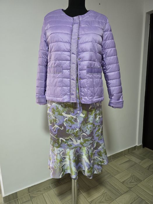 Rochie lila, model parte peste parte, cordon in talie, mas. 40