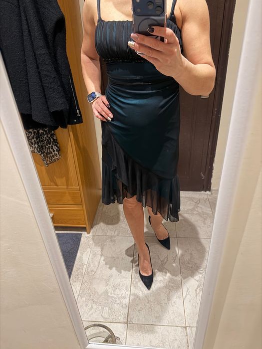 Официална рокля черно - зелена