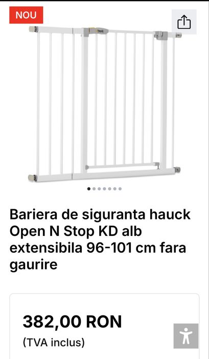 Poarta de siguranta copii Hauck 75-20 cm  + extensie 21 cm