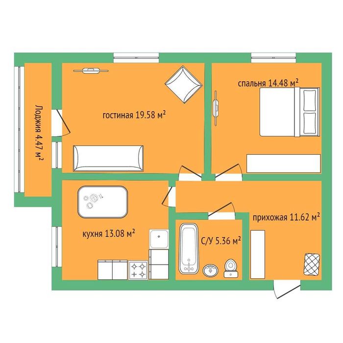 2к 66 м2 Переуступка эт.5/10