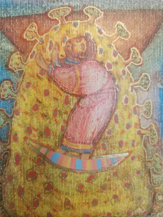 Картина пейзаж авторска за колекция масло платно рамка паспарту стъкло