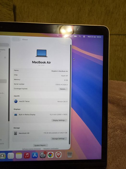 MacBook Air M1 2020 Space Gray/ 8GB RAM / 256GB SSD / Baterie 84