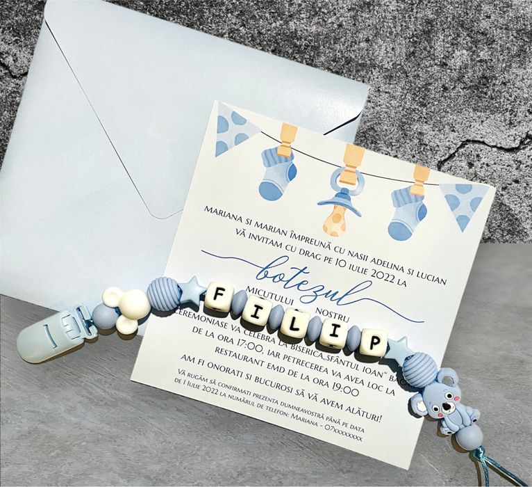 Lant de suzeta personalizat cu nume din silicon alimentar