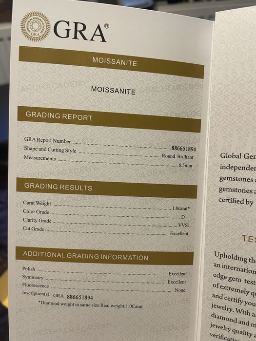 Moissanite VVS1 certificat