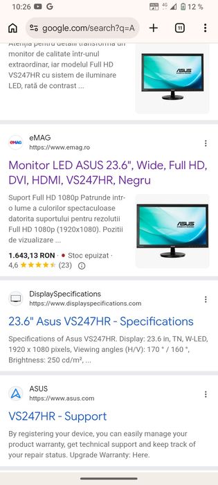 Monitor LED ASUS 23.6", Wide, Full HD, DVI, HDMI, VS247HR, Negru
