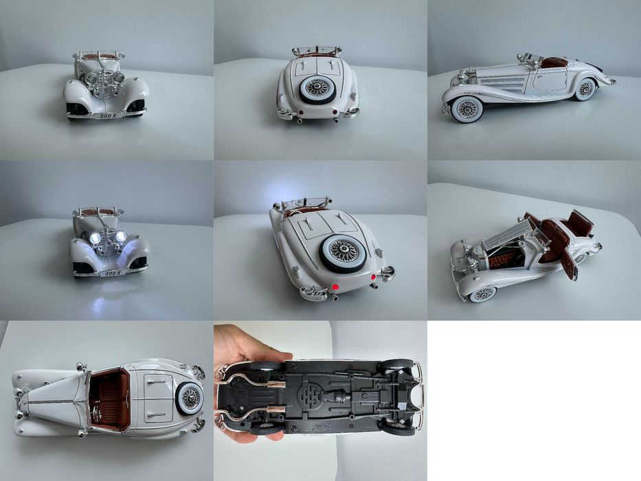 Machete auto retro Mercedes 500K, Mercedes 300 S, Cadillac Edorado, Rolls-Royce Phantom 1 1/24