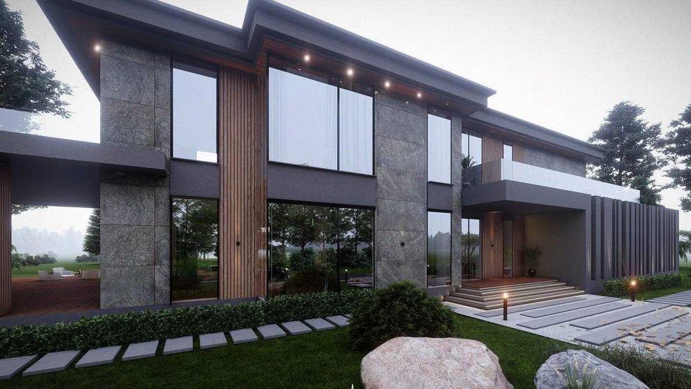 Оформления фасада дома каменным шпоном !!