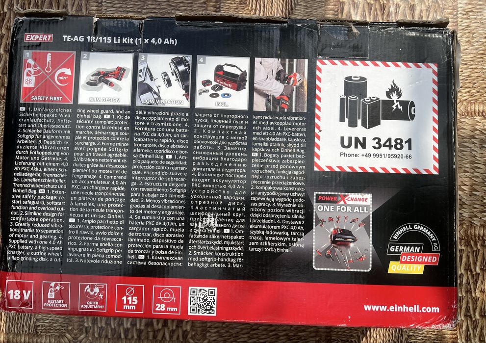 Акумулаторен ъглошлайф Einhell TE-AG 18/115 Li 4.0Ah