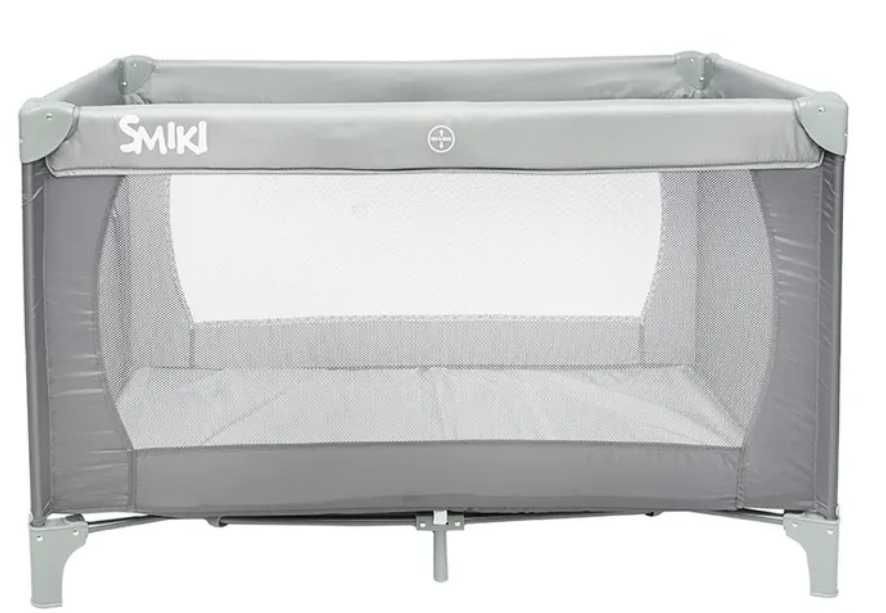 Patut din lemn bebe transformabil Babyneeds + patut de voiaj, gri-roz Smyk