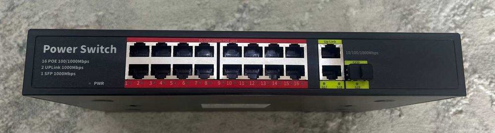16 портовый Гигабитный POE свич + 2 RJ Порта + 1 SFP порт