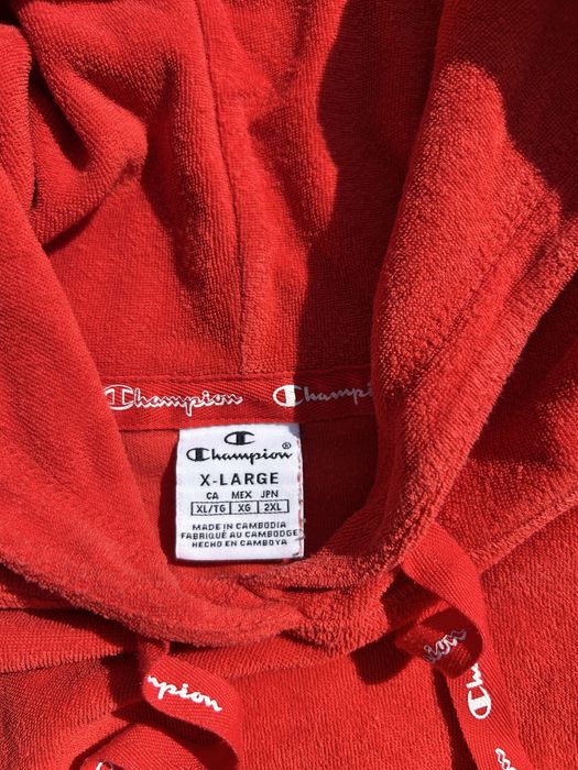 Hanorac cu gluga dama Champion rosu cu banda logo maneci marimea XXL