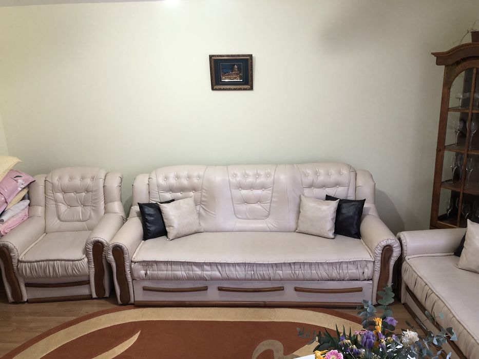 Set coltar living piele naturala