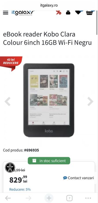 Carte digitala/eBook Reader  Rakuten Kobo Clara Colour noua