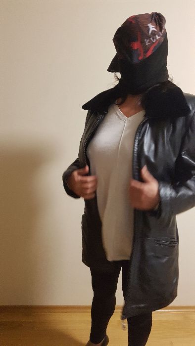 Елегантно, дълго, дамско кожено яке – естествена кожа, с яка от естест