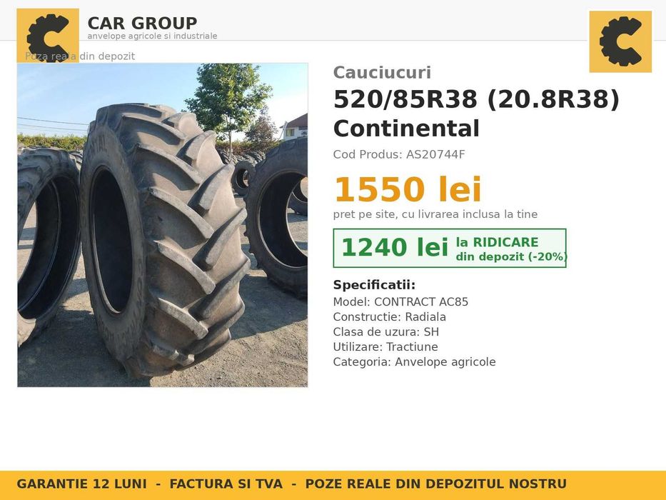 Cauciucuri 520/85R38 20.8R38 Continental Anvelope Tractor SH FACTURA