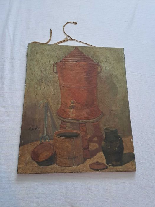 tablou pictura veche ulei pe panza reproducere Chardin 61/49 cm
