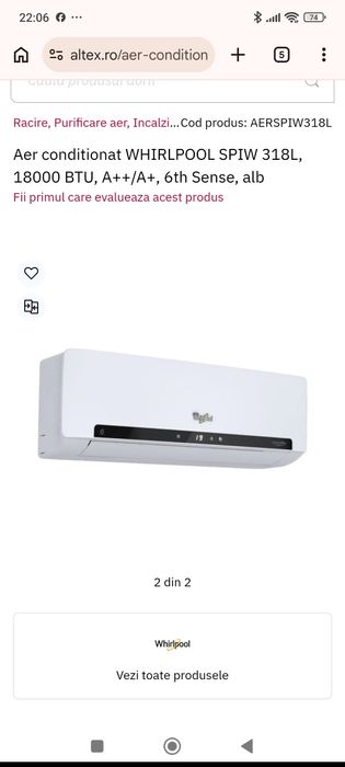 Aer conditionat WHIRLPOOL SPIW 318L, 18000 BTU