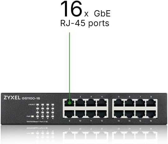 Switch Zyxel Gigabit Ethernet 16 porturi GS1100-16 cutie deschisă nouă montare în rack Plug and Play fanless