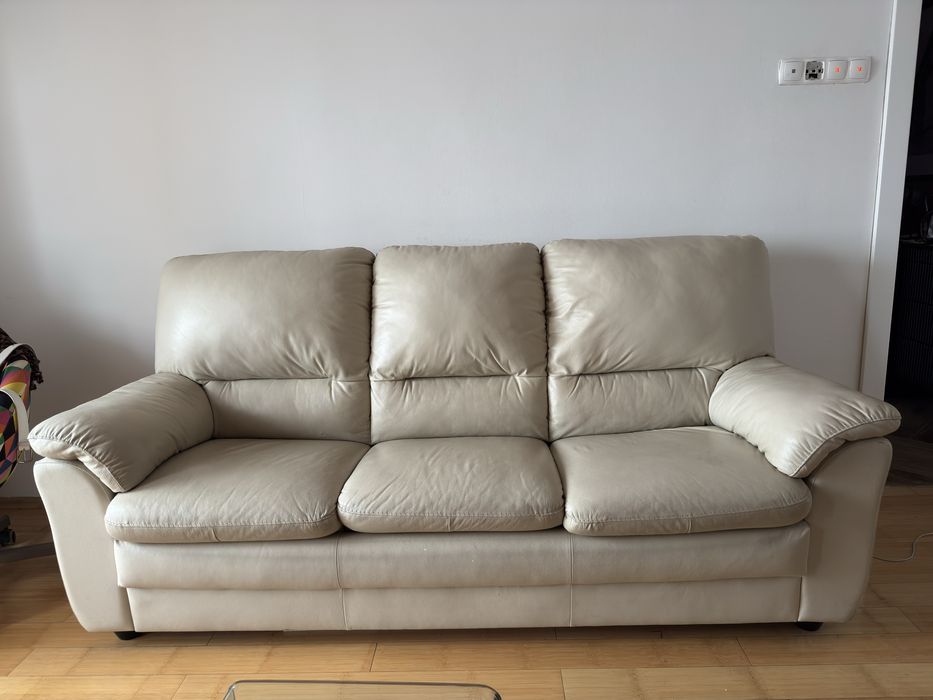Canapea extensibila si fotoliu din piele naturala Mobexpert