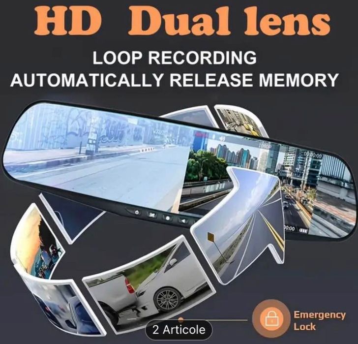 Cameră de bord HD cu 2 camere și card de 64GB cadou