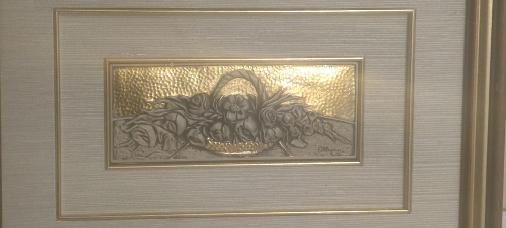 Tablou basorelief argint Pellegrini rama lemn masiv 43x32 cm