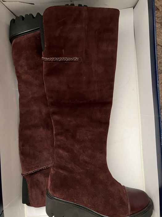 Cizme piele întoarsă grena. Mărime 37