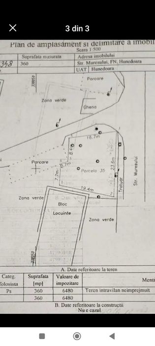 Vand 360 mp teren intravilan in oras Hunedoarra