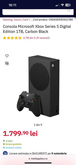 Vand Xbox series S de 1TB Negru