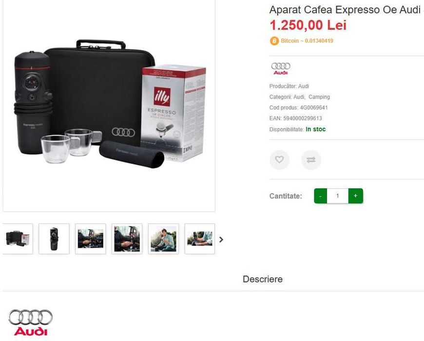 Set espressor portabil AUDI, 16 bar, 140 W, 12 V auto
