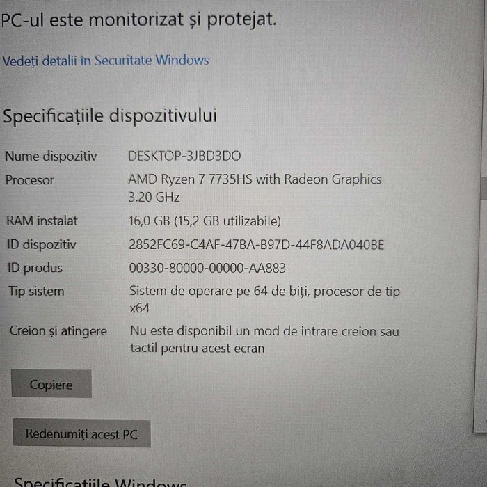 Laptop MSI Thin 15 Ryzen 7 7735HS 16GB RTX 4060 Zeus Amanet Vitan 4051