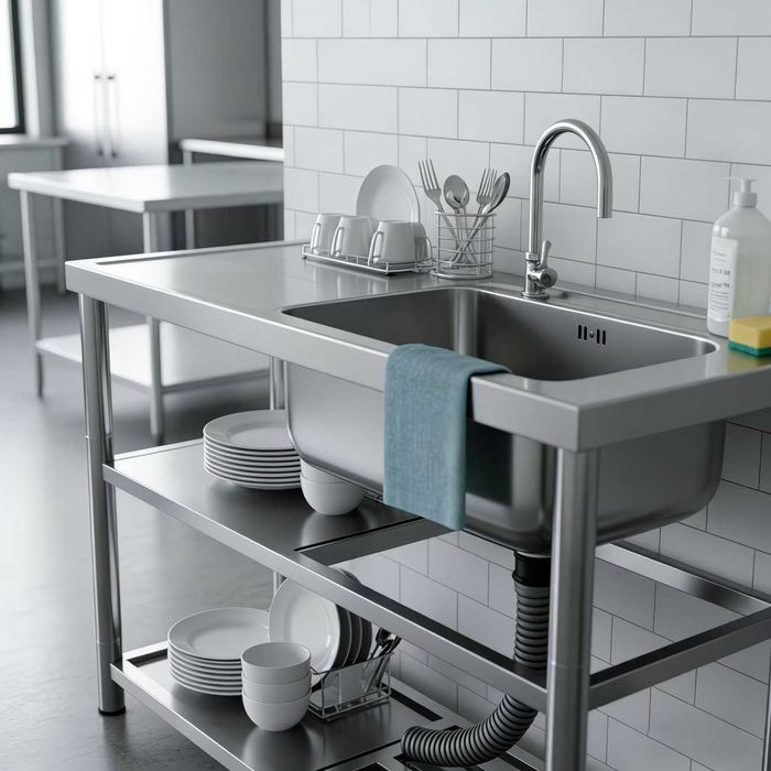 Chiuveta inox 1 cuve inox100x45x80cm suport baterie noua restaurant