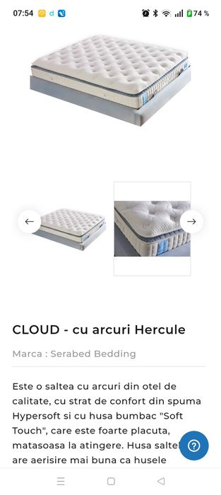 Saltea pat 180/200 Cloud cu arcuri și spumă Turcia