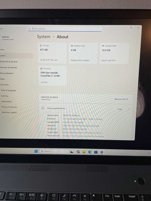 i7-1270P, 32GB DDR4, Lenovo ThinkPad P16s - 16''WUXGA, 512GB NVMe SSD M.2, Nvidia Quadro T550 4GB