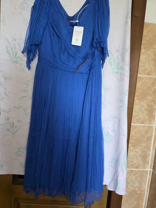 Rochie de mătase naturală, albastră, de ocazie, măr.42