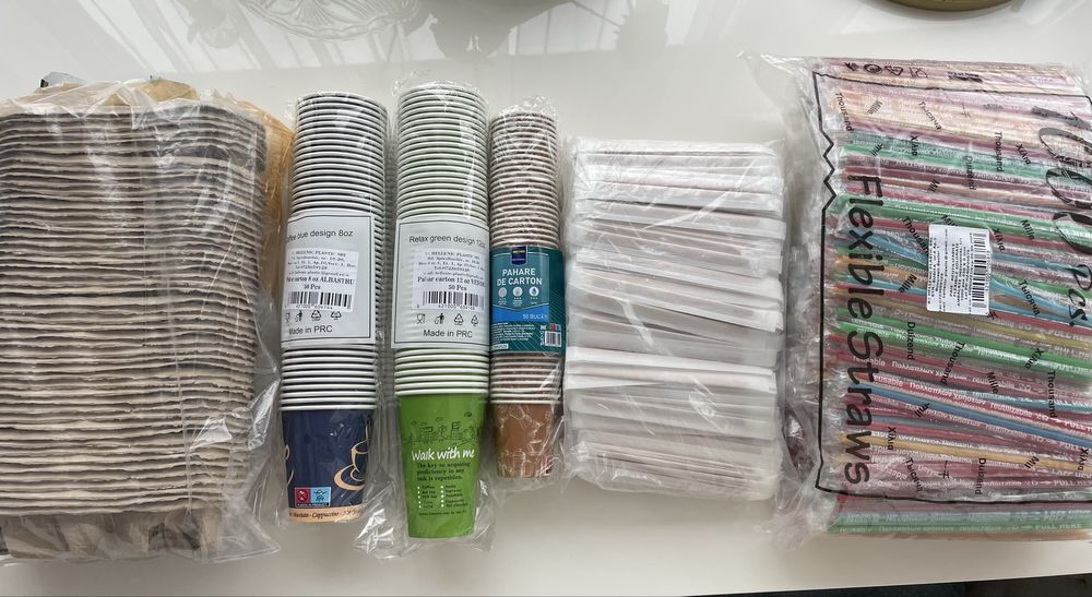 Pahare de carton + capace+ paletine + suport pahare