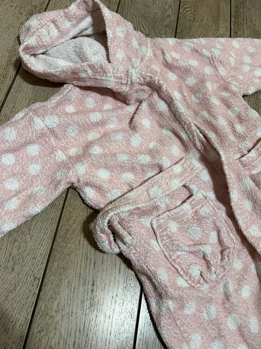 Детска хавлия халат за баня за момиче розово на точки 6-7 г