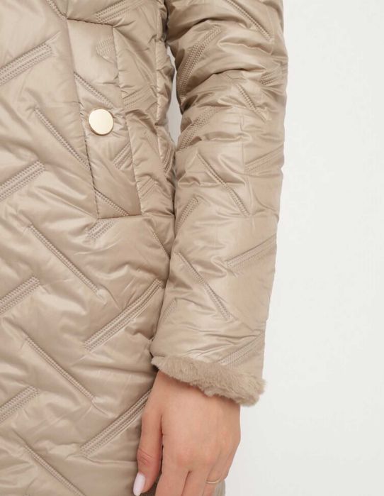 Geaca dama de iarna bej, parka, cu gluga si blanita, S/36, nou